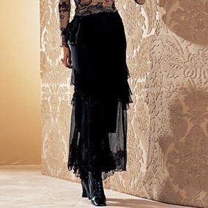 Newport News Silk Ruffle Beaded Maxi Skirt